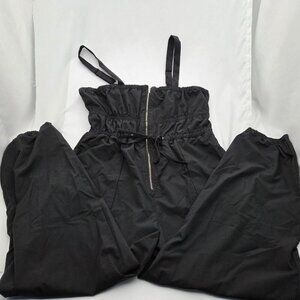 Lightweight Dressy Poly-Blend Overalls Black Jumpsuit Adjustable L